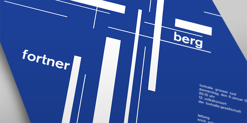 blue and white Swiss-style poster